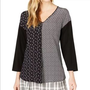 MAXMARA WEEKEND NEW Women's Mixed Media Printed V-neck Blouse Shirt Top